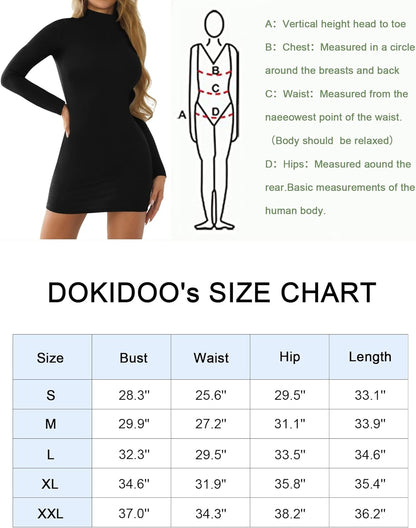 Women Sexy Fashion Long Sleeve Bodycon Dress Casual Sexy Stand Neck Fitted Stretch Mini Tight Short Dresses (Ordinary Black, Small)