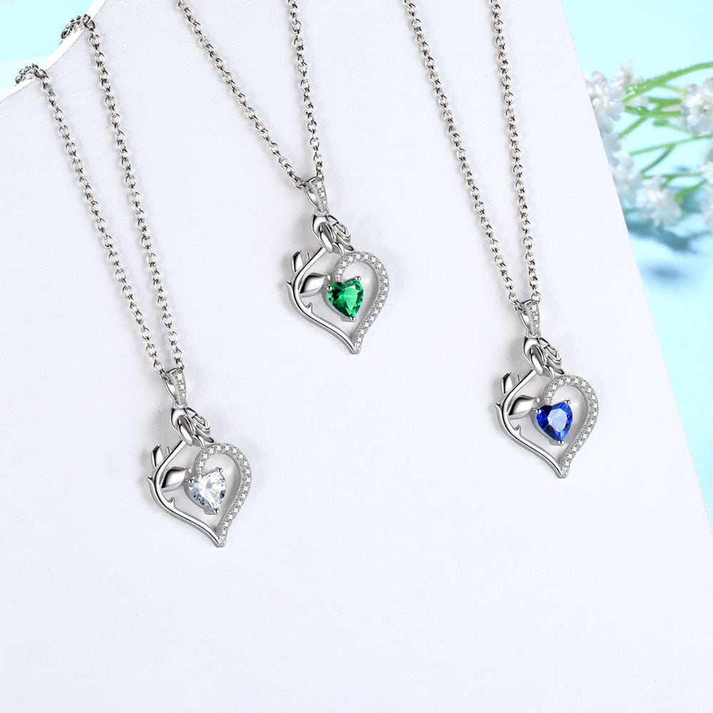 925 Sterling Silver Birthstone Necklace for Women Rose Flower Heart Pendant Necklace Fine Jewelry Anniversary Birthday Christmas Gifts for Women Girls