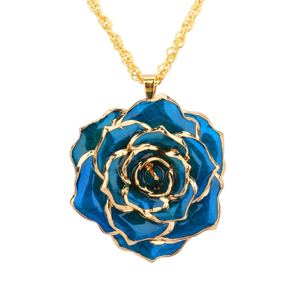 30Mm Golden Necklace Chain with 24K Gold Dipped Real Rose Pendant,30Mm Golden Necklace Chain with 24K Gold Dipped Real Rose Pendant Gift for Women