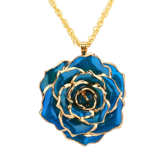 30Mm Golden Necklace Chain with 24K Gold Dipped Real Rose Pendant,30Mm Golden Necklace Chain with 24K Gold Dipped Real Rose Pendant Gift for Women