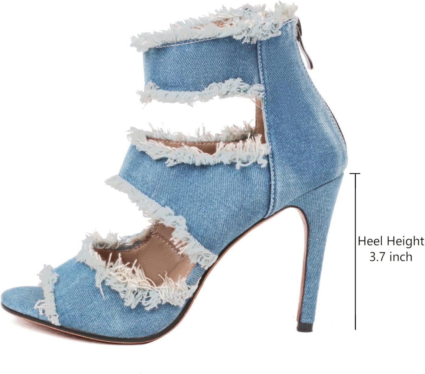 Women'S Peep Toe Ankle Strap Stiletto High Heel Denim Sandals